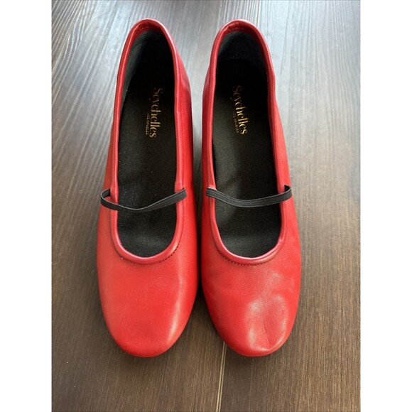 Anthropologie Seychelles Red Leather Round Toe Block Heel Sz 7 - Picture 3 of 5